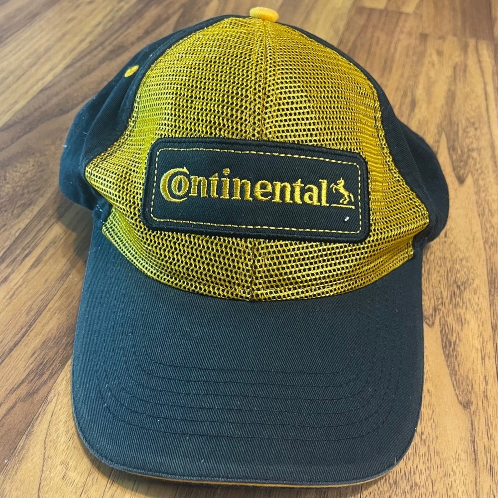 Continental Tire Trucker Hat Mens OSFA Mesh Back Black Yellow Adjustable Cap